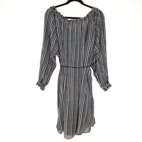 Zimmermann Pavilion Striped Dress 2 Wide Neck Off Shoulder Black Tassel Tie - Picture 3 of 11